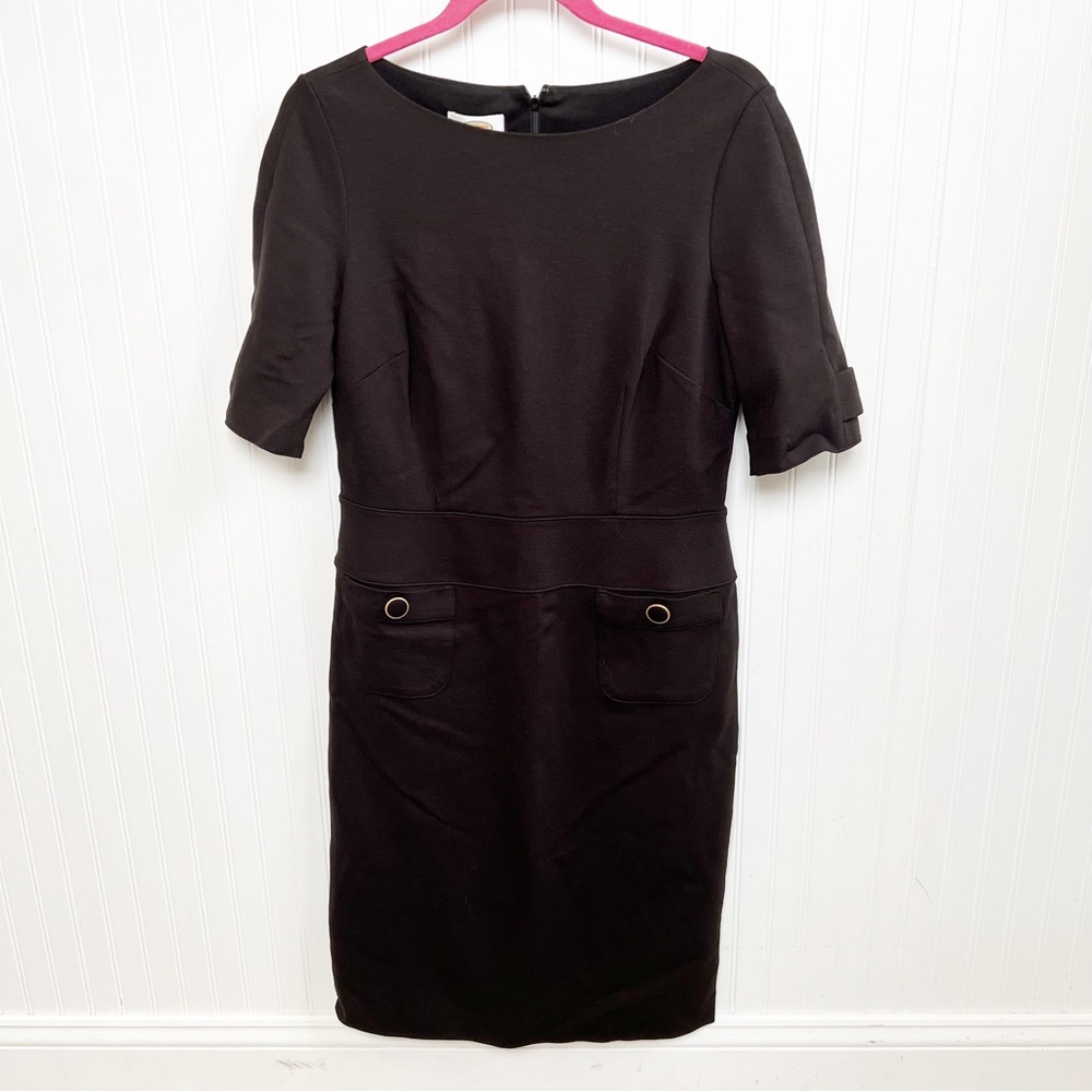 Talbots NWT Black 1/2 Sleeve Button Pocket Ponte Sheath Dress Size 6
